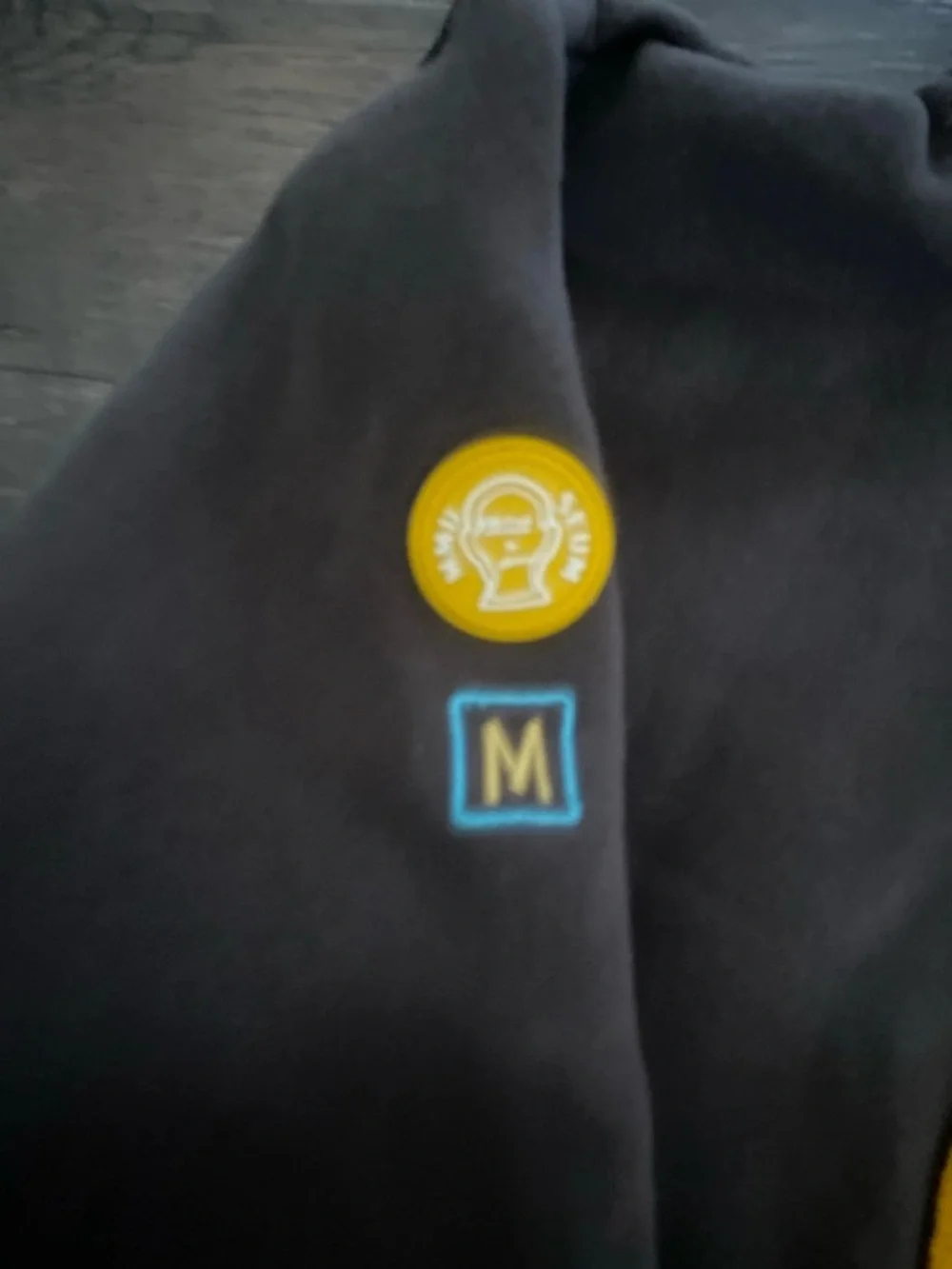 Men's Charcoal Crewneck Hoodie with Yellow Smiley Patch